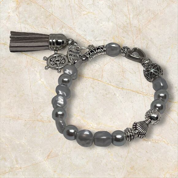 Coastal Chic Classic Beachy Silver Stretch Beaded Bracelet Set Eclectic Design - Picture 4 of 6